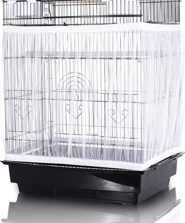 Bird Cage Seed Catcher, Large, Stretchy Form Fitting Mesh Skirt Cover for Parrot Enclosures, Light and Breathable Fabric, Prevent Scatter and Mess, Reusable, Adjustable, Lightweight, White