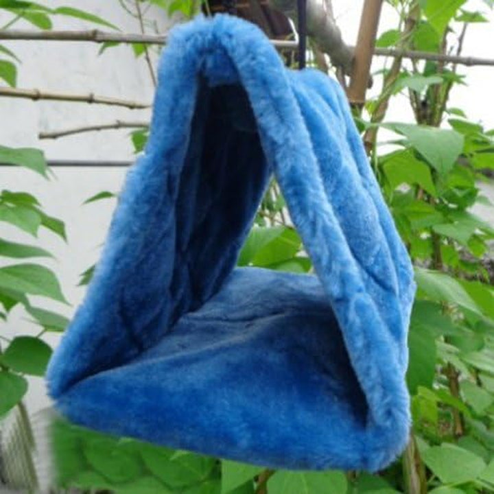 ® Plush Snuggle Bird Hammock Hanging Snuggle Cave Happy Hut Bird Parrot Hideaway Size M (23.5 * 22Cm) (Blue)