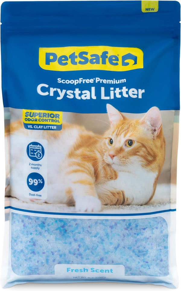 Scoopfree Premium Crystal Cat Litter - Ultra-Absorbent Silica Universal Litterbox Crystals - Non-Clumping Odor Control - Fresh Scent - 8 Lb Bag