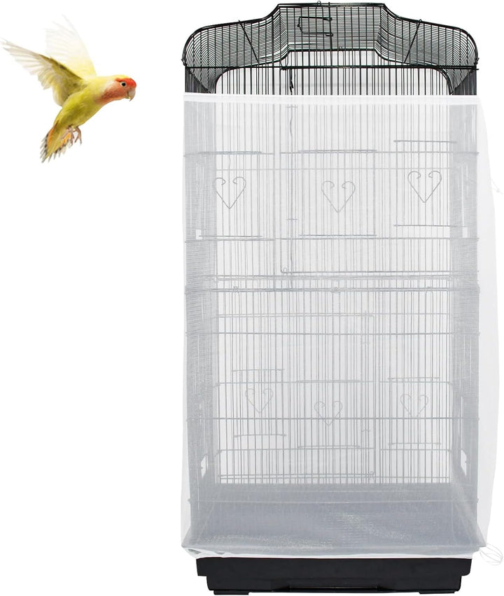 Large Bird Cage Seed Cather,Bird Cage Cover Adjustable Soft Airy Skirt Guard Birdcage Nylon Mesh Net for Parrot Parakeet Macaw African round Square Cages Cover (118 * 31.5In/300 * 80Cm) (Black)