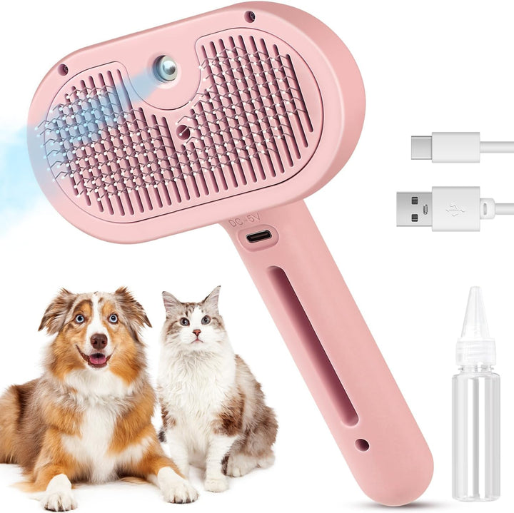 3 in 1 Cat Steam Brush, Pet Steam Brush for Cat Dog Long Short Haired, Pet Spray Hair Removal Comb for Small Animals Shedding & Grooming, Water Mist Spray Brushes with Release Button(White)