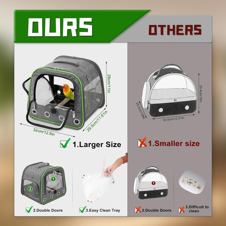 Upgraded Small Bird Carrier, Lightweight and Portable Travel Bird Cage with Stand and Easy Clean Tray, Parrot Parakeet Cockatiels Bird Travel Cage