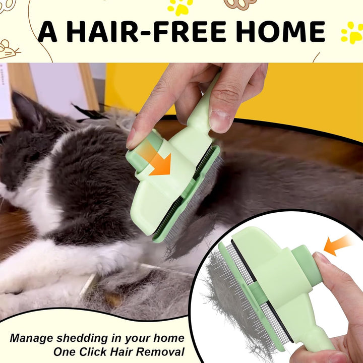 Pet Hair Removal Comb One-Click Self-Cleaning Grooming Brush, De-Shedding Comb for Short & Long Hair, Pet Grooming Supplies for Cats & Dogs