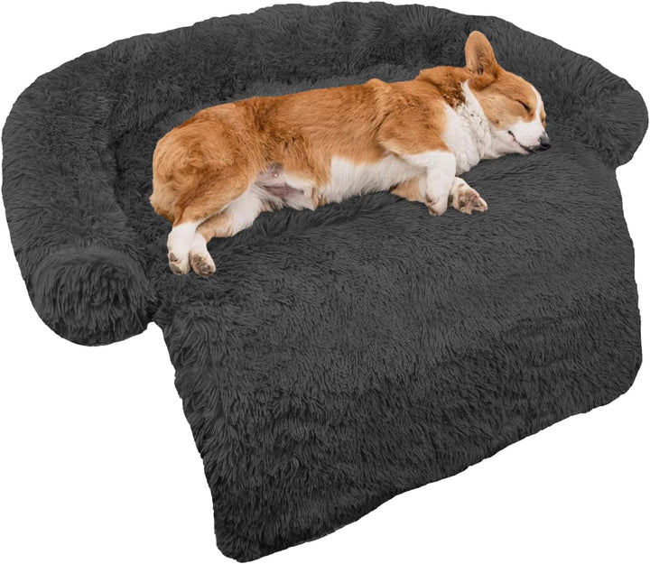 Calming Dog Bed Fluffy Plush Dog Mat for Furniture Protector with Removable Washable Cover for Large Medium Small Dogs and Cats (Large, Light Grey)