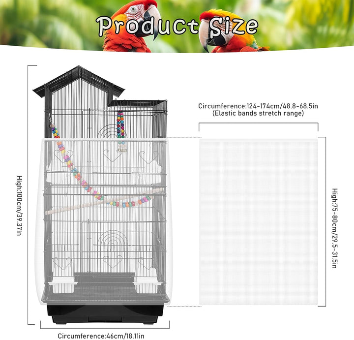 Universal Bird Cage Seed Catcher – Stretchy, Lightweight Mesh Skirt for Parrot Cages, Stops Scatter, Breathable Fabric, Adjustable & Reusable, White
