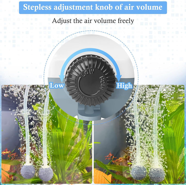 Dual Outlet Aquarium Electric Air Pump, Whisper Adjustable Fish Tank Aerator, Quiet Oxygen Pump with Accessories for 20 to 100 Gallon
