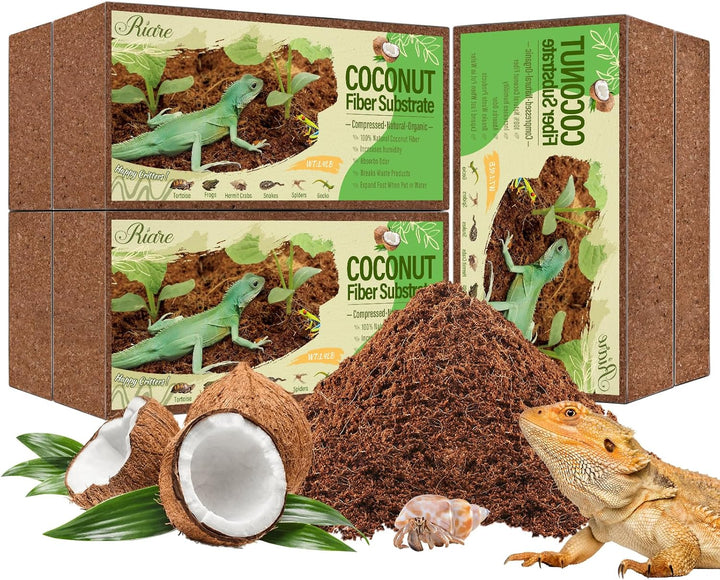2 Pack Natural Coconut Fiber Substrate for Reptile- Premium Compressed Coconut Husk Terrarium Bedding for Reptile, Tortoise, Frogs, Snakes Hermit Crabs, Burrowing Animals