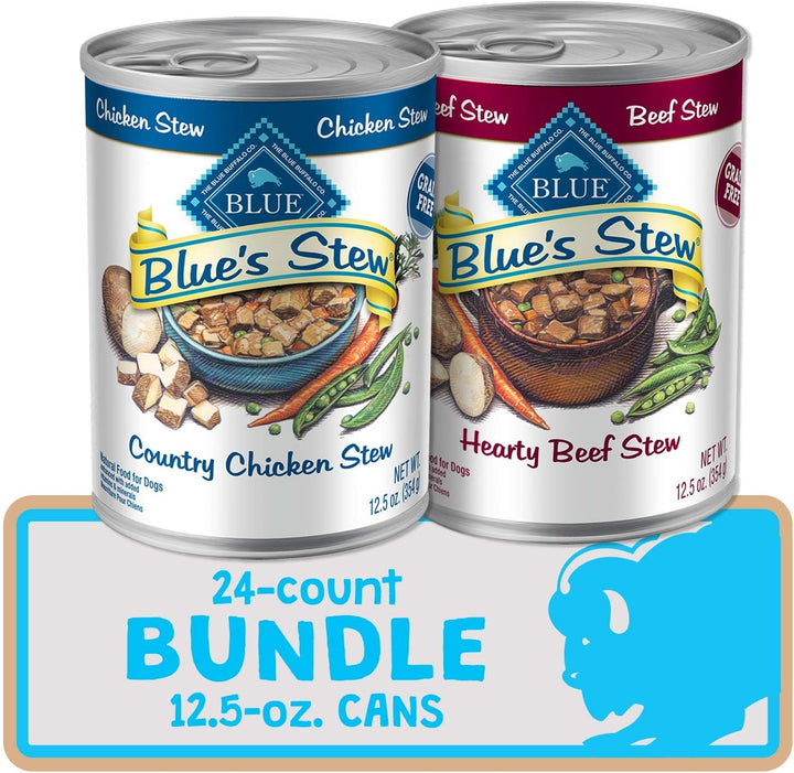 Blue'S Stew Natural Wet Dog Food, Made with Natural Ingredients, Hearty Beef and Country Chicken Variety Pack, 12.5-Oz Cans, 6 Count