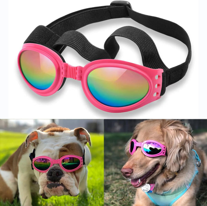 Dog Sunglasses Dog Goggles for Medium Large Breed Dogs, Wind Dust Fog Protection Eye Wear Pet Glasses with Adjustable Strap for Motorcycle Car Driving Bike Riding Hiking Swimming over 15Lbs Black