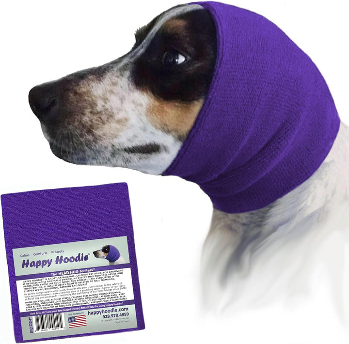 Happy Hoodie the Original Dog & Cat Calming Band - American Brand - Anxiety Relief/Noise Protection-Grooming-Thunder-Fireworks (Large, Blue) - since 2008