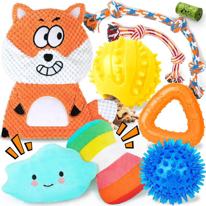 9 Pack Luxury Puppy Toys for Teething Small Dogs, Puppy Chew Toys with Cute Squeaky Dog Toys, Ball and More Rope Dog Chew Toys