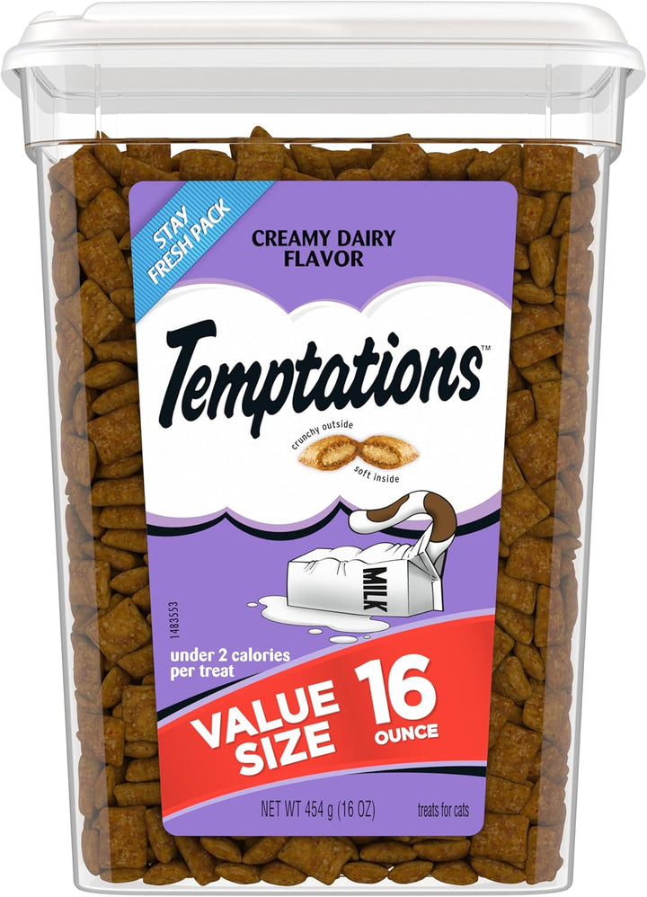 Classic Crunchy and Soft Cat Treats, Creamy Dairy Flavor, 16 Oz. Tub