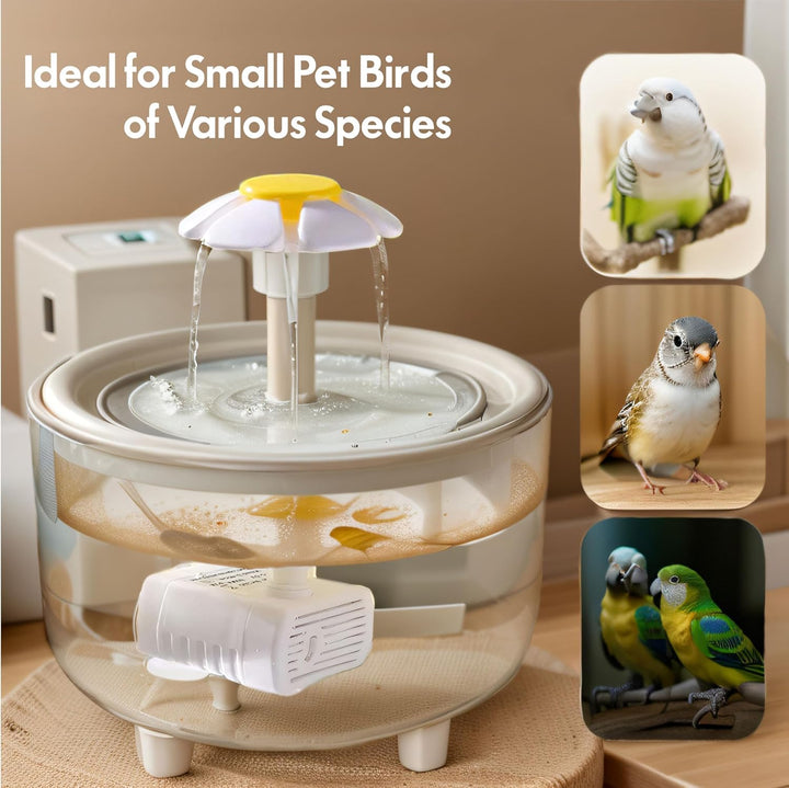 Large Bird Bath for Cage Parakeet Indoor, Parrot Bird Shower Budgie Bath with Pump Recirculating Filtration, Automatic Bird Water Dispenser, Cat Drinking Fountain for Pet (Clear)