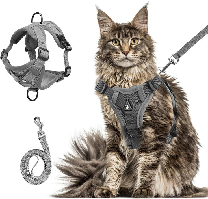 Cat Chest Harness and Leash, Anti-Escape Adjustable Soft Mesh Cat Leash and Chest Harness Set for All Types of Cats Cat Vests (Grey, 11.02-16.5Lb)