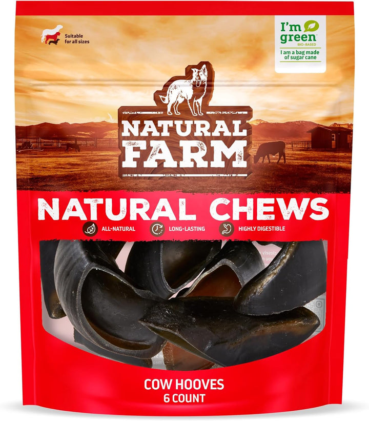 Cow Hooves (6 Pack), Odor-Free, All Natural Sourced from Farm-Raised Beef Hoof Dog Treats, Great Alternative to Bully Sticks or Rawhide, Dental Chew for Small, Medium, Large Breeds