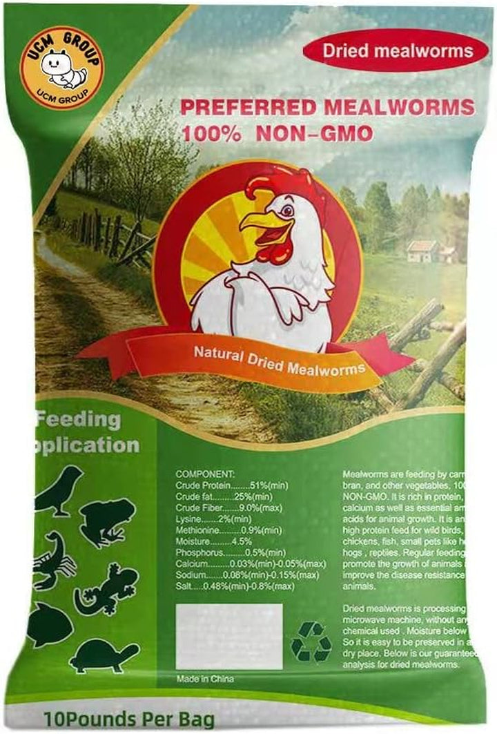10LB Dried Mealworms for Wild Birds, Chickens, High Protein Organic Chicken Feed, 100% Non-Gmo for Chickens, Ducks, Turtles and Reptiles