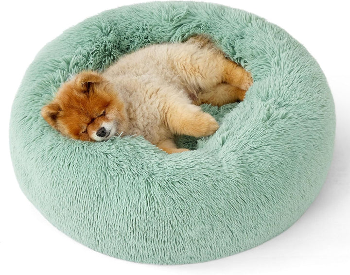 Calming Dog Bed Medium Size Dog - Donut Washable Medium Pet Bed, 30 Inches Anti-Slip round Fluffy Plush Faux Fur Cat Bed, Fits up to 45 Lbs Pets, Camel