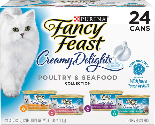 Purina  Wet Cat Food Variety Pack, Creamy Delights Poultry & Seafood Collection - (Pack of 24) 3 Oz. Cans