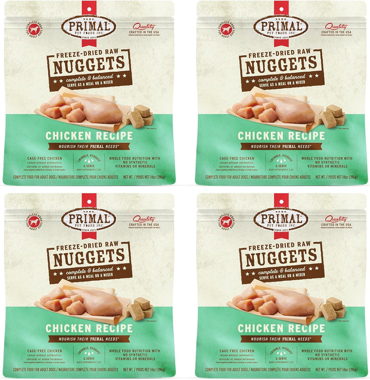 Primal Freeze Dried Dog Food Nuggets, Chicken; Complete Balanced Meal, Topper or Treat; Premium, Healthy, Grain Free, High Protein Raw Dog Food, 14 Oz