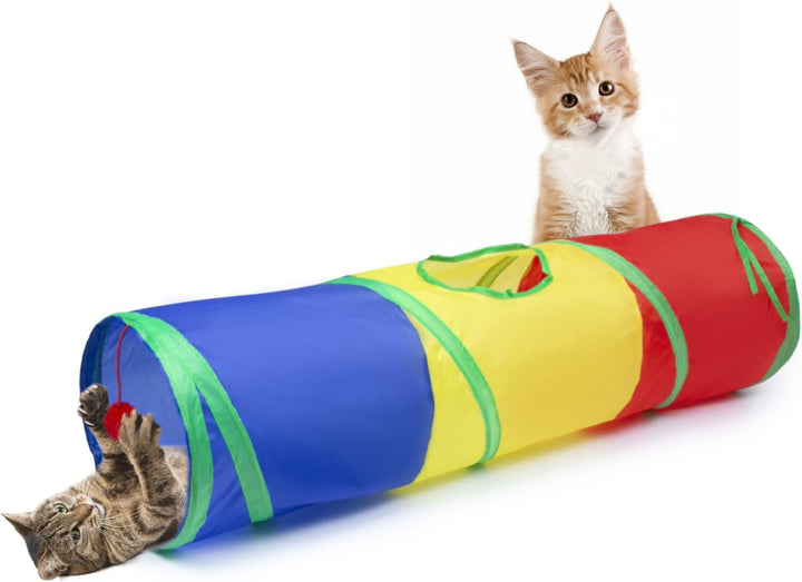 Cat Tunnel, S-2-Way Cat Tunnels for Indoor Cats, Collapsible Cat Play Tunnel, Interactive Toy Maze Cat House with 1 Play Ball for Cats, Puppy, Kitty, Kitten, Rabbit (Blue & Black)