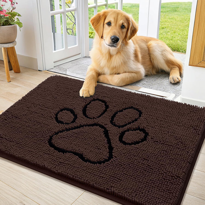 Dog Door Mat for Muddy Paws, Absorbent Dirt Trapper Non Slip Quick Dry Washable Chenille Mat for Mud Dogs, Entry Rug for Indoor and Outdoor (30X20 Inches, Grey)