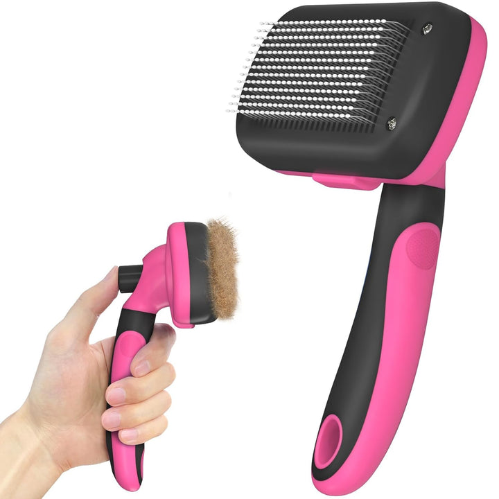 Self Cleaning Shedding Brush - Skin Friendly Grooming Tool for Dogs, Cats, and Puppies, Deshedding and Hair Removal for Long and Short Haired Pets, Black