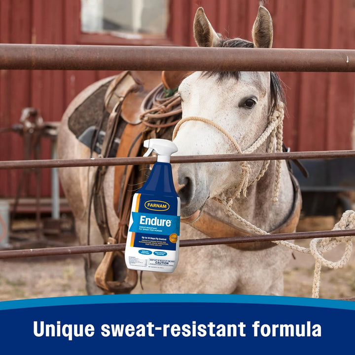 Endure Sweat-Resistant Fly Spray for Horses, Lasts up to 14 Days, Protects against Flies, Gnats, Mosquitoes, Ticks & Lice, 32 Oz.