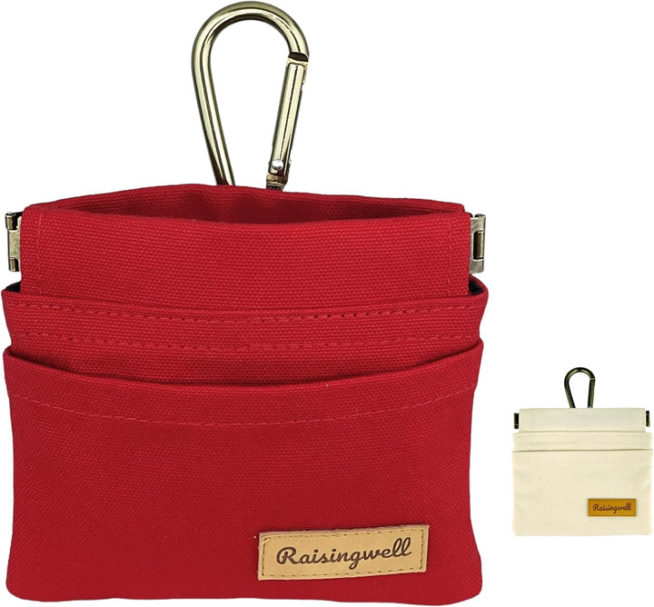 Dog Treat Pouch, Green Pocket Sized Pet Training Pouch, Cotton Fabric, Hand Free Dog Walking Bag with Carabiner, Self-Closing Pet Feed Snack Reward, for Puppy Travel or Outdoor Use