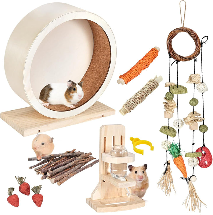 Hamster Wooden Silent Wheel, Small Animal Exercise Wheel Accessories, Quiet Spinner Hamster Running Wheels Prevent Depression Toys for Hamsters, Gerbils, Mice and Other Small Pets (S)
