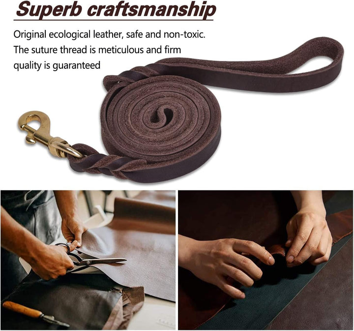 Leather Dog Leash 6Ft X 3/4 Inch, Heavy Duty Genuine Leather Braided Dog Training Leash, Soft and Strong Pet Lead for Large, Medium, Small Dogs