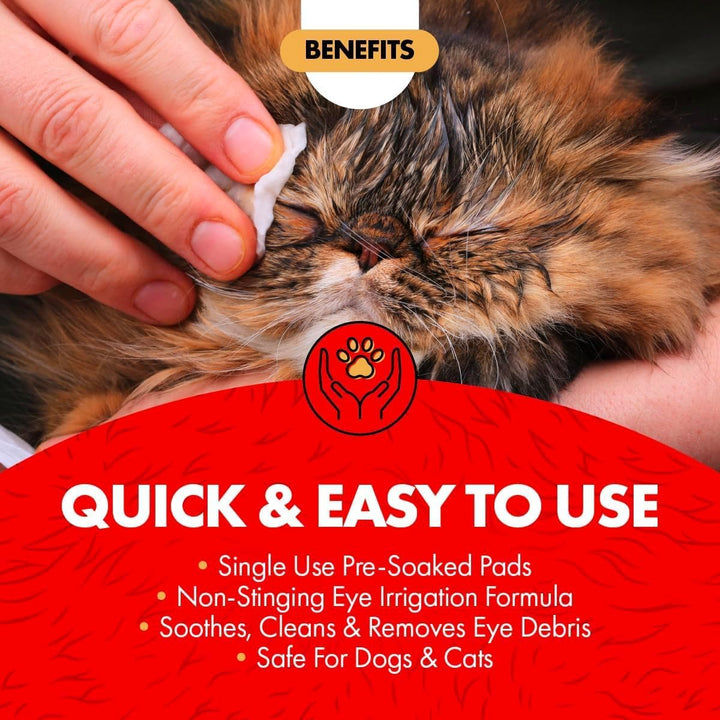 Eye Wash Pads for Dogs and Cats Made in USA, Soft Pet Wipes for Gently Cleaning Eyes, Sterile Cat and Dog Wipes Formulated to Remove Eye Debris, 90 Count