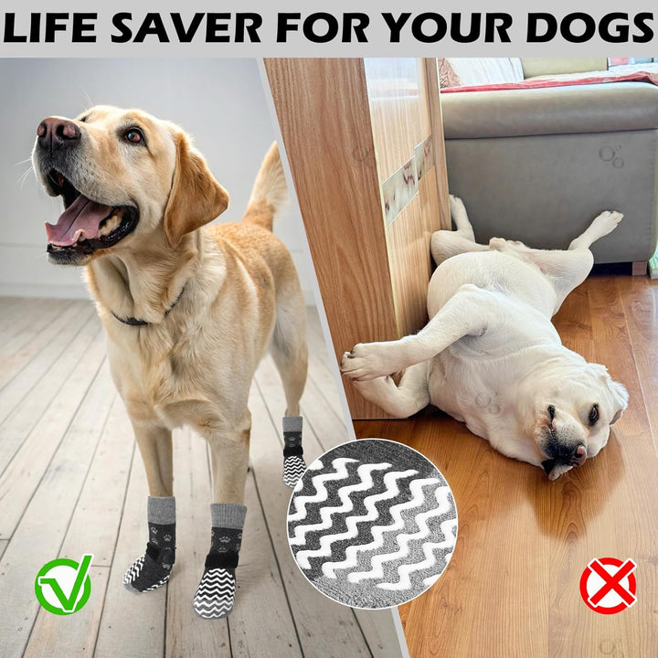 6Pcs anti Slip Dog Socks to Prevent Licking Paws, Dog Shoes for Hot Pavement, Double Sides Dog Boots & Paw Protectors Booties for Hardwood Floors with Grippers Small Medium Large Senior Dog