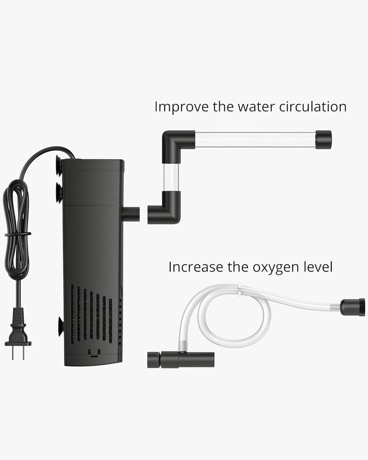 Aquarium Internal Filter, Submersible Power Filter with Multiple Function for Fish Tanks 2 to 5 Gallon, 40 GPH, 3.5W