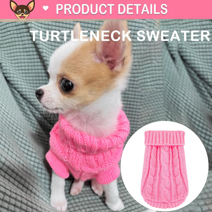 XXS Dog Sweater, 2 Pieces Turtleneck Knitted Chihuahua Sweater Yorkie Teacup Dog Clothes Small Dogs Girl Winter Warm Sweaters Pet Cat Sweater Cold Weather Puppy Clothes Xx-Small