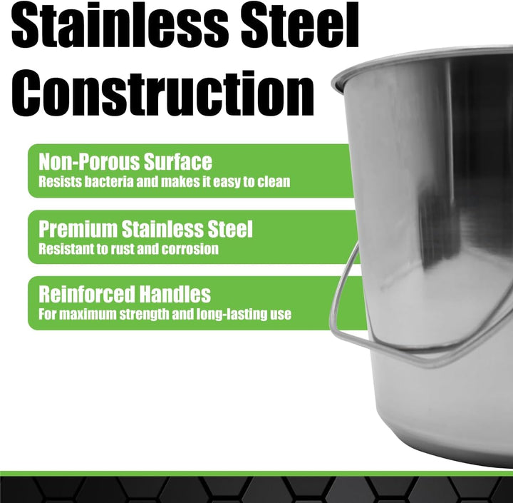 Stainless Steel Bucket (1 Gallon) - Great for Pets, Cleaning, Food Prep - Hang on Fences, Cages, Kennels - Home, Garage, Workshop
