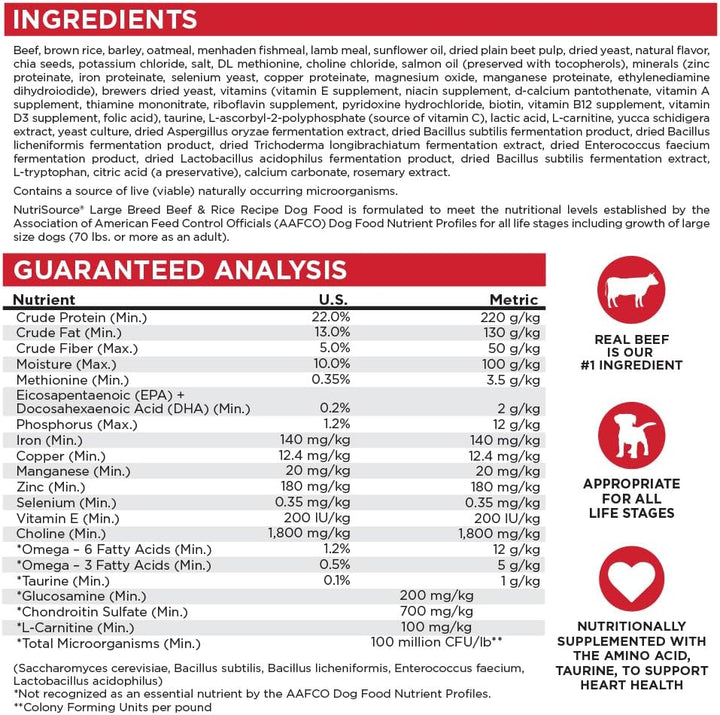 Dry Dog Food for Large Breeds, Beef and Rice, 26LB