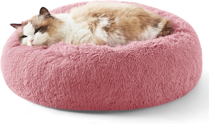 Calming Dog Bed Medium Size Dog - Donut Washable Medium Pet Bed, 30 Inches Anti-Slip round Fluffy Plush Faux Fur Cat Bed, Fits up to 45 Lbs Pets, Camel