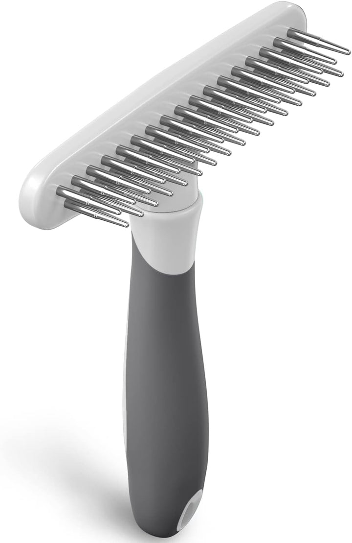 Deshedding Brush - Undercoat Rake for Dogs, Cats, Matted, Short, Long Hair Coats - Double Row Stainless Steel Pins - Reduce Shedding by 90% (Blue)