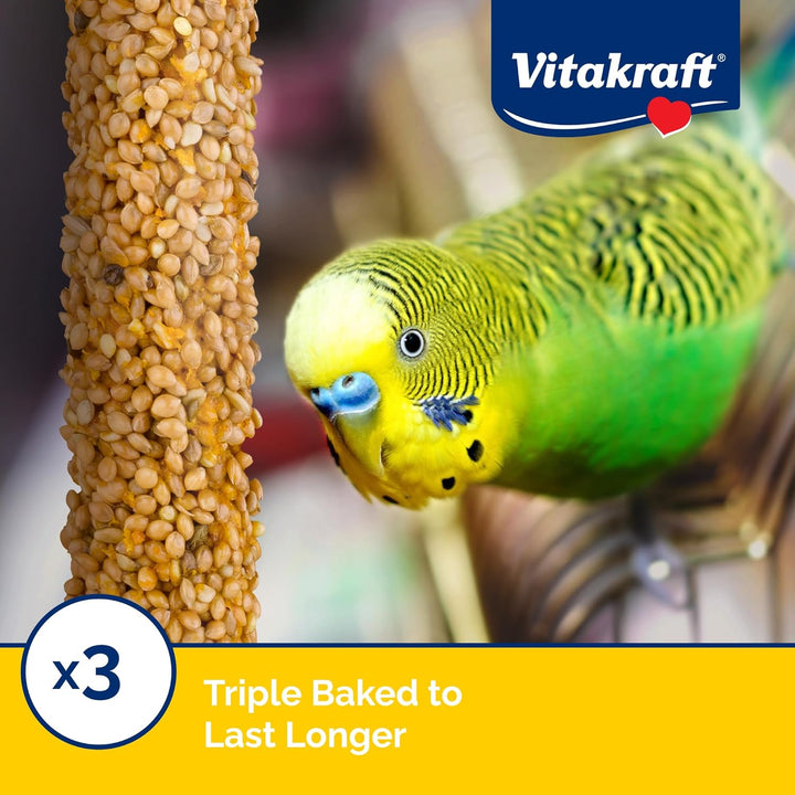 Crunch Sticks Parakeet Treat - Triple-Baked Millet Parakeet Treats with Natural Wood Center - Crunchy & Nutritious Bird Treat Sticks for Small Animals (12 Count, Honey, Egg, and Apple)