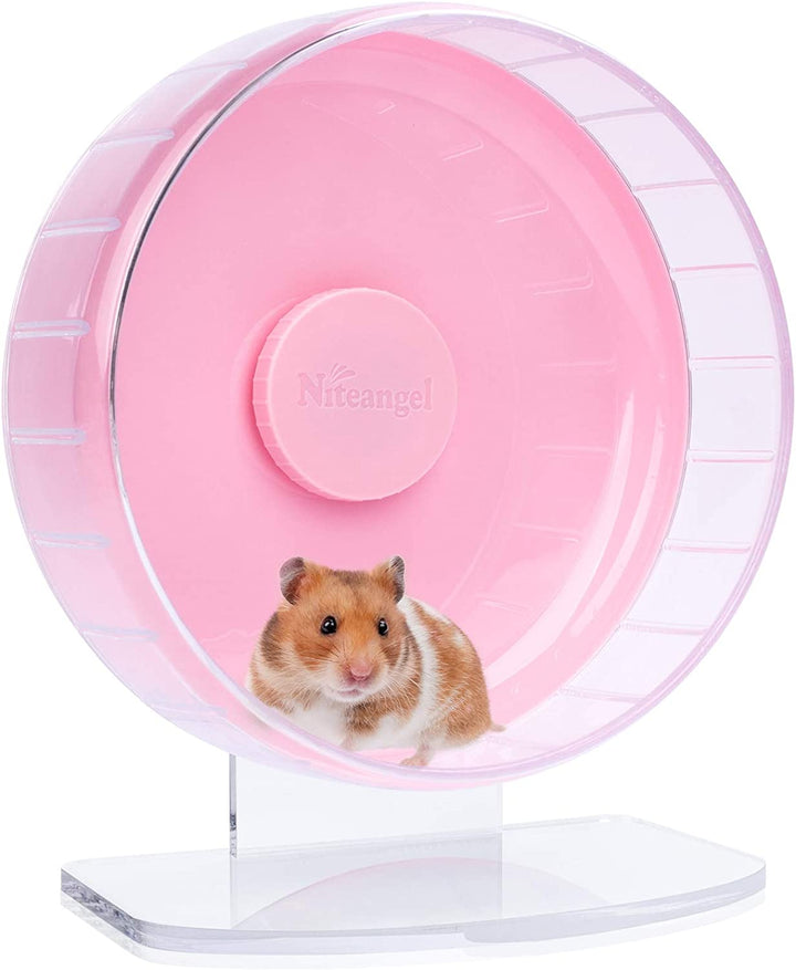 Super-Silent Hamster Exercise Wheels - Quiet Spinner Hamster Running Wheels with Adjustable Stand for Hamsters Gerbils Mice or Other Small Animals (M, Transparent)