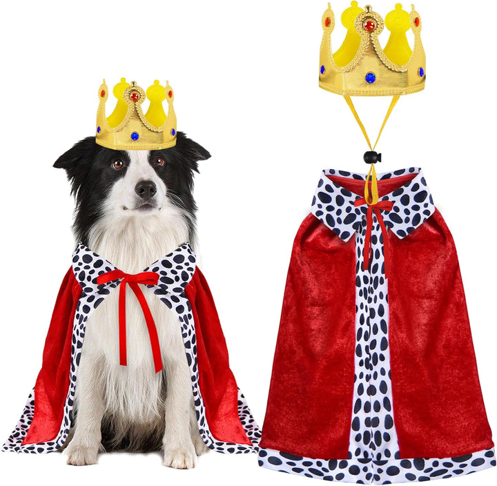 Dog King Costume, Dog Halloween Costumes King Cloak and Crown Set Funny King Prince Costume for Small Medium Large Dogs (Large)