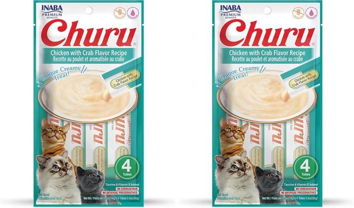Churu Cat Treats, Grain-Free, Lickable, Squeezable Creamy Purée Cat Treat/Topper with Vitamin E & Taurine, 0.5 Ounces Each Tube, 4 Tubes, Tuna with Salmon Recipe