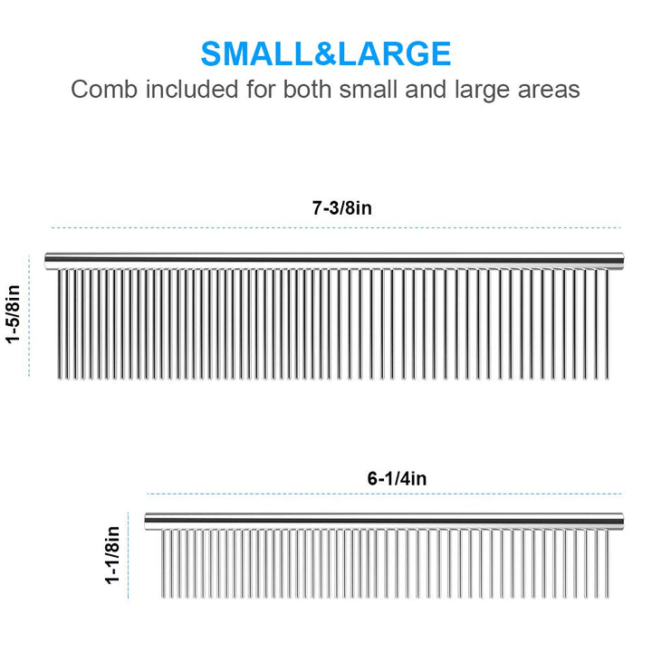 2 Pack Dog Combs with Rounded Ends Stainless Steel Teeth, Cat Comb for Removing Tangles and Knots, Professional Grooming Tool for Long and Short Haired Dog, Cat and Other Pets, 6.3IN/7.4IN