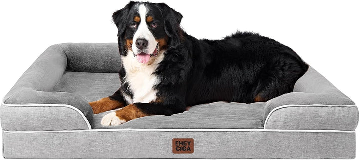 Orthopedic Dog Beds for Extra Large Dogs 44X32Inch, Waterproof Memory Foam XL Pet Bed with Sides, Non-Slip and Egg-Crate Foam Big Dog Couch Bed with Washable Removable Cover, Grey
