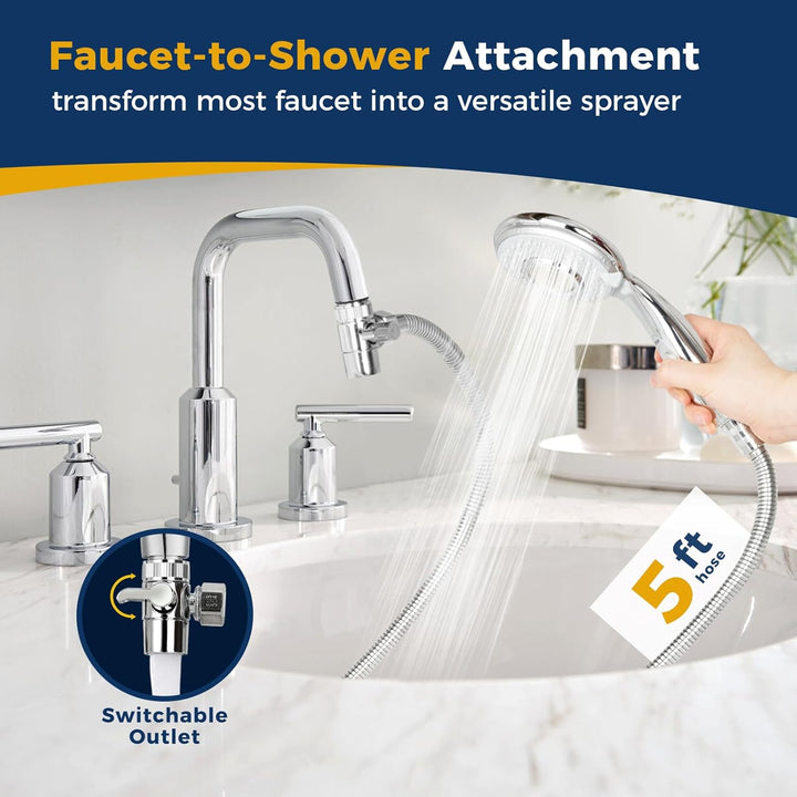 Shower Head Sink-Faucet Bathtub-Bathroom-Garden - Hose Sprayer Attachment(5 Adapters) for Hair Washing & Pet Dog Rinse & Baby Bath, ON/OFF Extension for Moen, Kohler, Delta, American Standar