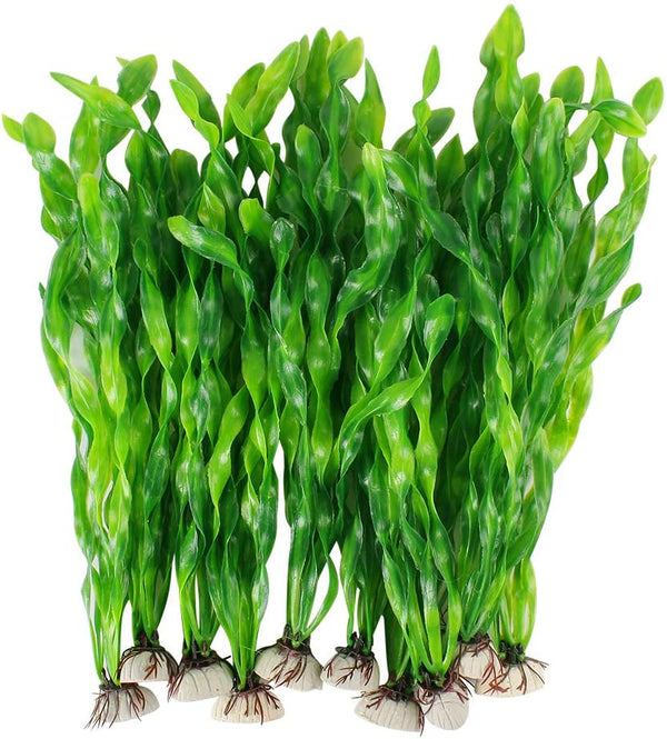 Artificial Seaweed Water Plants for Aquarium, Plastic Fish Tank Plant Decorations 10 PCS (12 Inches Tall, Green)