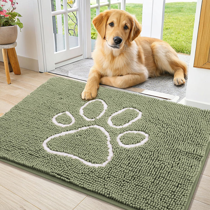 Dog Door Mat for Muddy Paws, Absorbent Dirt Trapper Non Slip Quick Dry Washable Chenille Mat for Mud Dogs, Entry Rug for Indoor and Outdoor (30X20 Inches, Grey)
