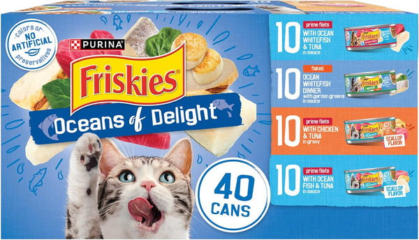 Purina  Wet Cat Food Variety Pack, Oceans of Delight Flaked and Prime Filets - (Pack of 40) 5.5 Oz. Cans