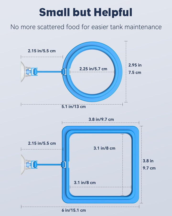 2 Pcs Fish Feeding Ring for Aquarium – round and Square Floating Food Feeder with Suction Cup for Betta, Goldfish, Guppy, Turtle & Small Fish