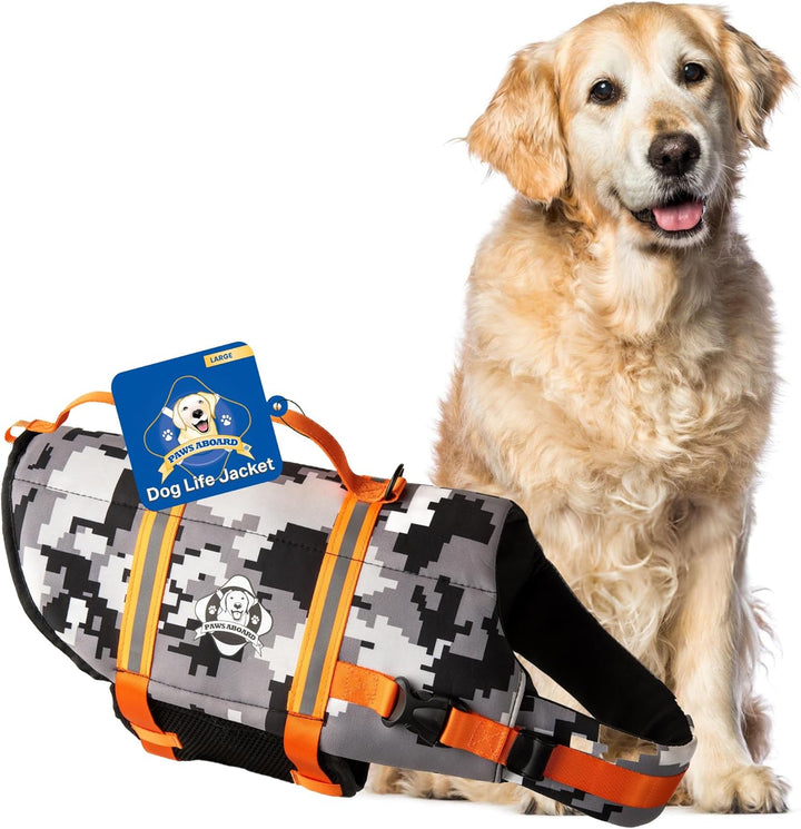 Dog Life Jacket - Swimming Vest for Dogs, Adjustable, Reflective, Comfortable, Multiple Colors, Patterns, Xx-Small to Extra Large Dog Swim Vest with Handle (Red, Large)